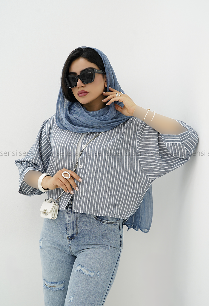 شومیز اپلیکه باکسی راه راه کد1006216